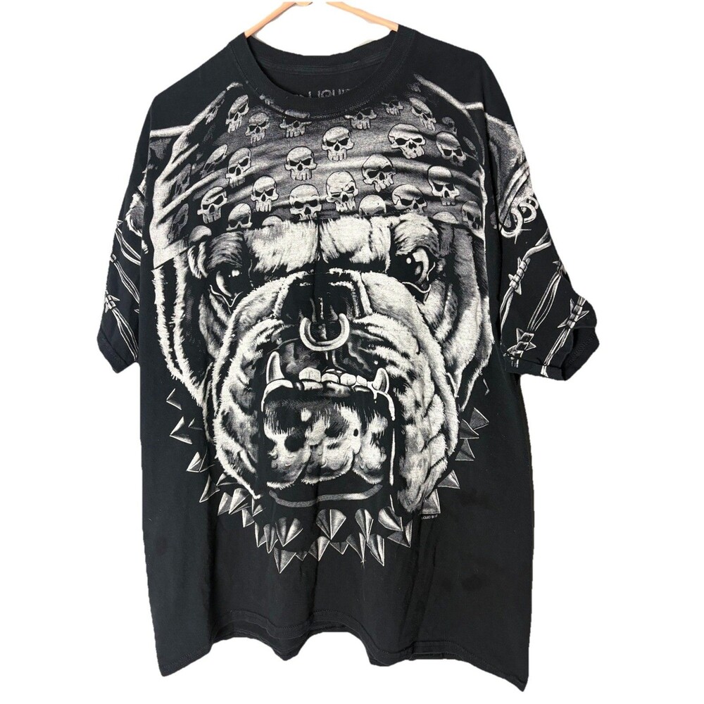 Vtg Liquid Blue Bulldog T Shirt Mens Medium Hiphop Streetwear Cotton Black 2XL